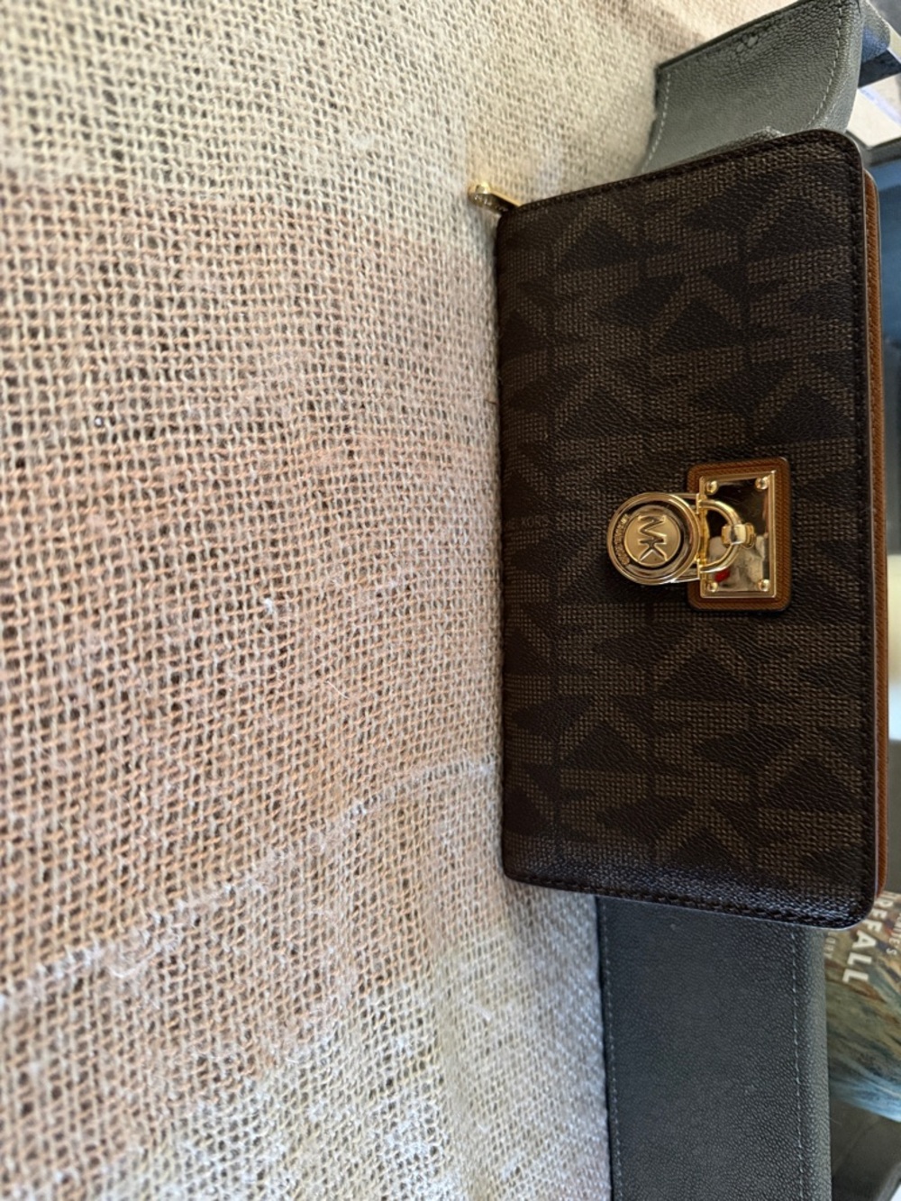 Michael Kors Dark Brown Monogram Leather Wristlet